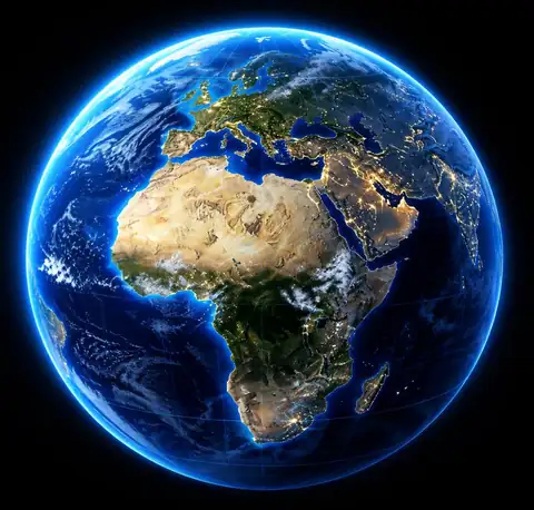 Illuminated globe highlighting Africa's connections to global markets